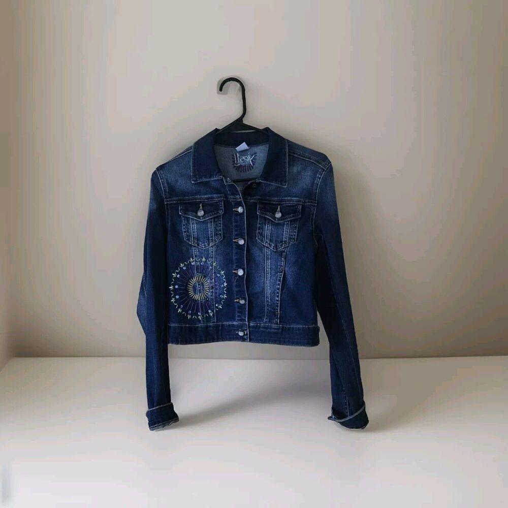 Desigual Jacket S Womens Denim Cotton Coat Blue Jeans Collared Button Up Ladies